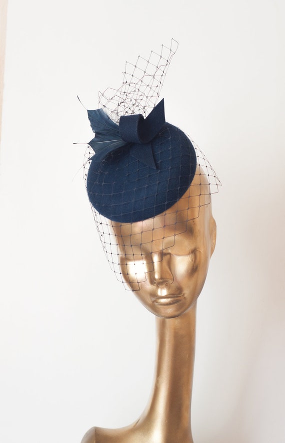 Unique Modern Navy Blue FELT FASCINATOR 