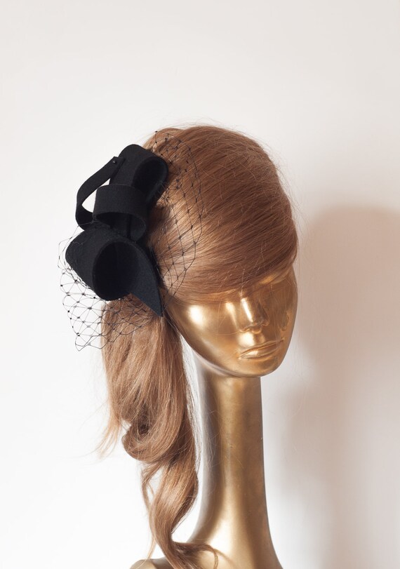 Unique Modern Black FELT FASCINATOR 
