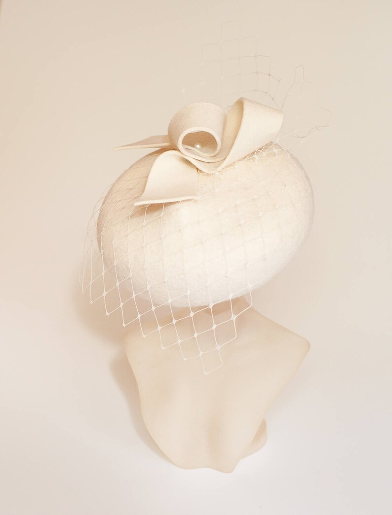 Unique Modern Cream Pillbox Hat With Veil.bridal FASCINATOR. Etsy