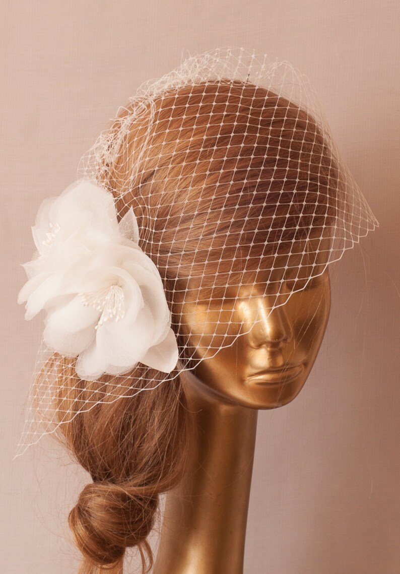 Bridal Birdcage Veil. Ivory Silk Organza Flower . Bridal Etsy