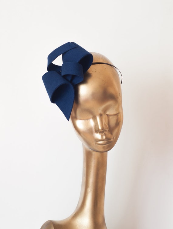 Unique Modern Navy Blue FELT FASCINATOR 