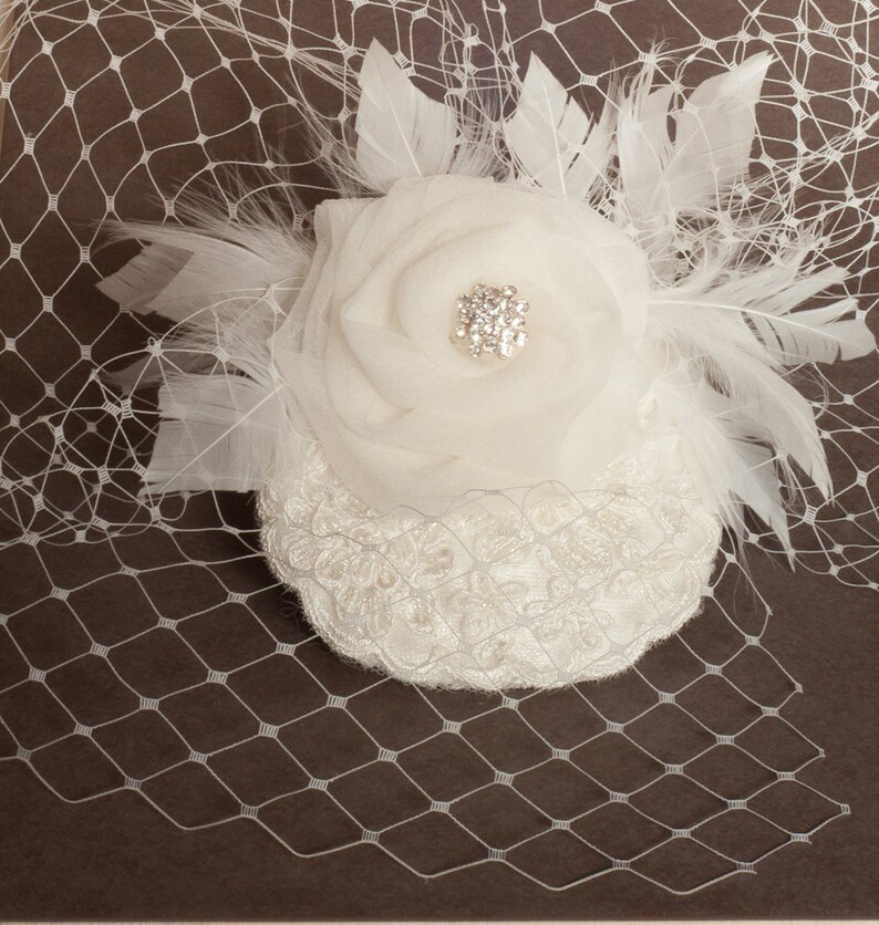 Birdcage Veil. Bridal Ivory Lace FASCINATOR with birdcage veil Etsy