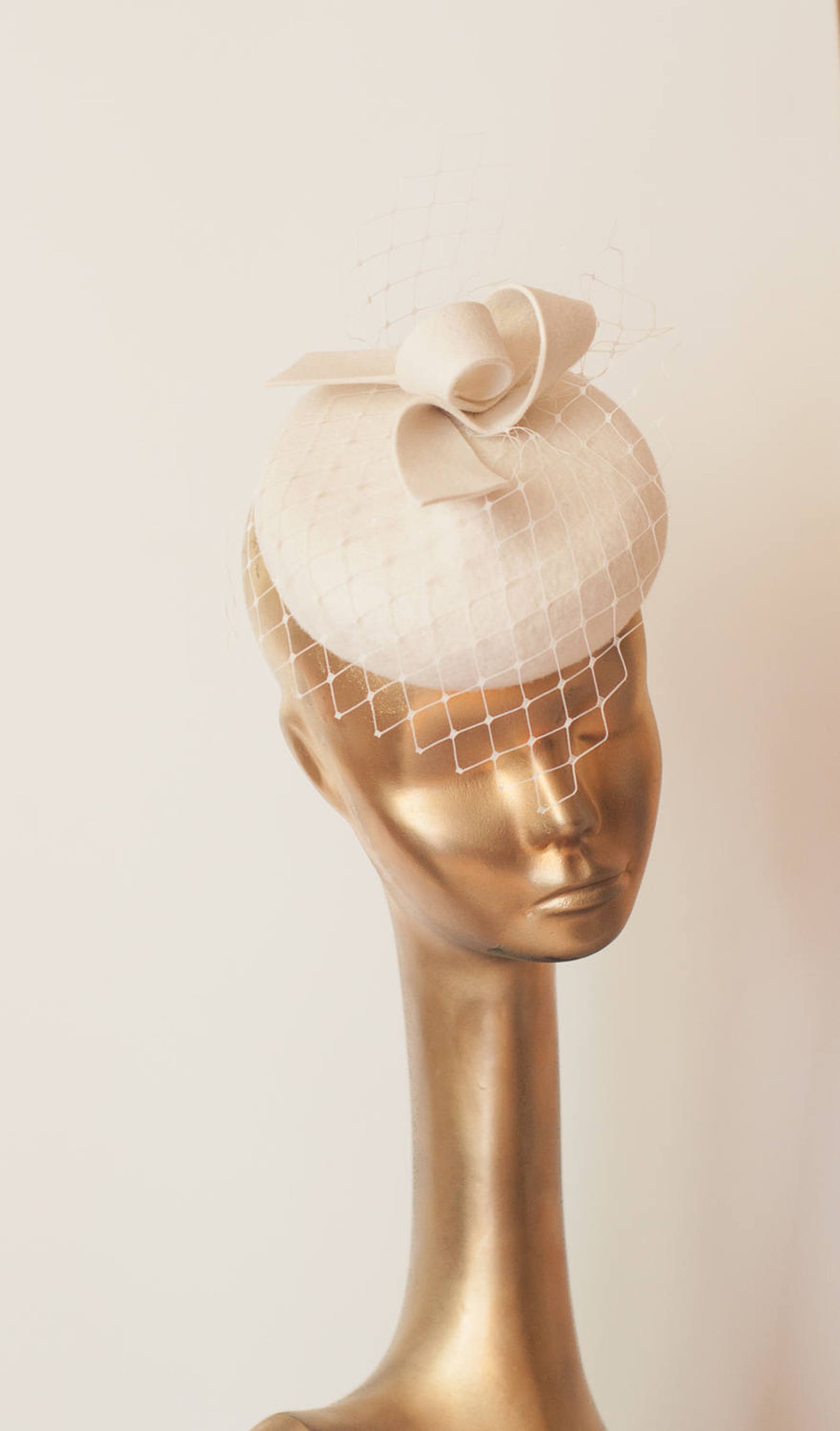 Unique Modern Cream Pillbox Hat With Veil.bridal FASCINATOR. Etsy