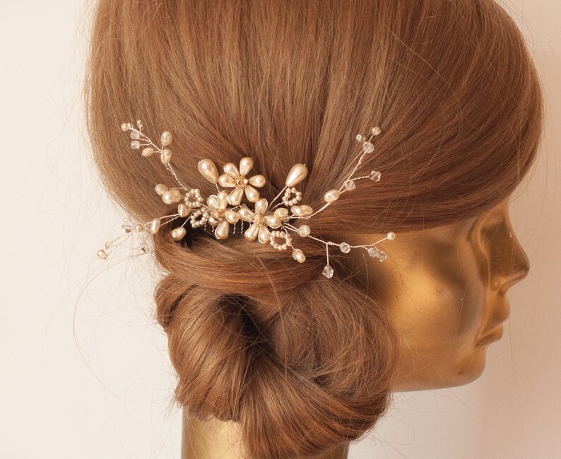 pearl hair comb bridal headpiece gold wedding hair piece Cream Bridal hair comb flower hair comb wedding hair comb