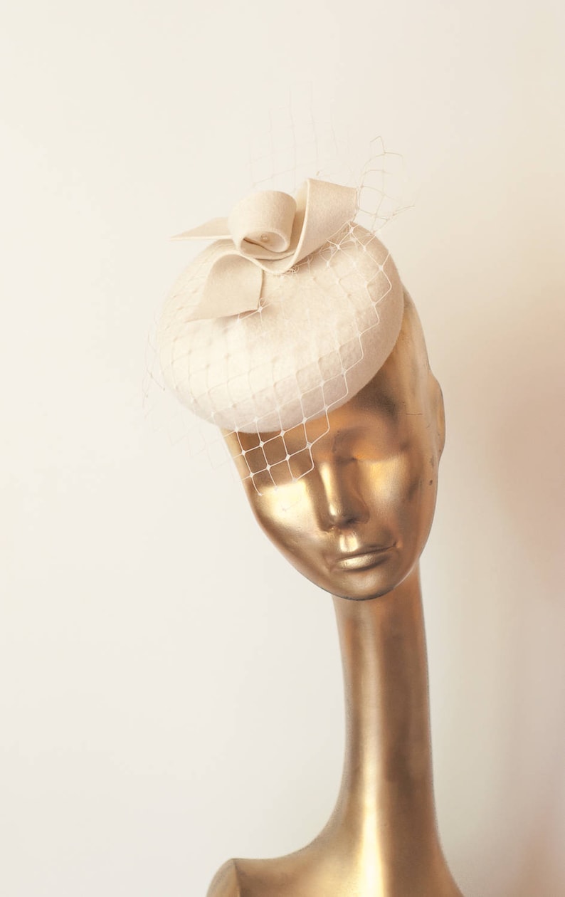 Unique Modern Cream Pillbox Hat With Veil.bridal FASCINATOR. Etsy
