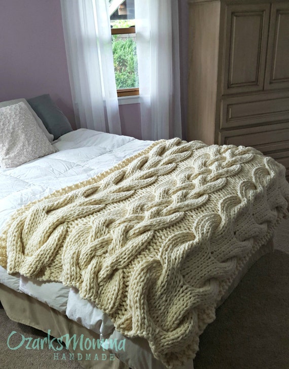 Items similar to Chunky Oversized Cable Knit Blanket-MADE TO ORDER on Etsy