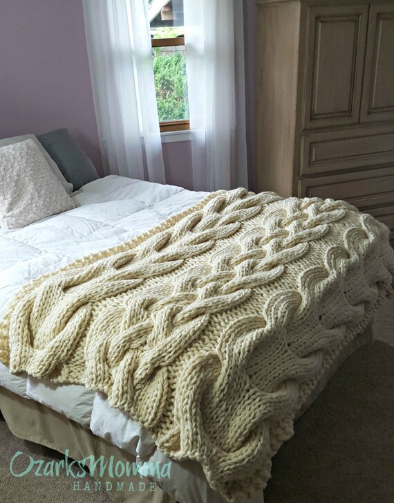 Items similar to Chunky Oversized Cable Knit BlanketMADE TO ORDER on Etsy