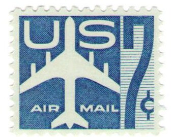 Unused 1958 Blue Silhouette of Jet Airliner - Vintage Airmail Postage Stamps Number C51