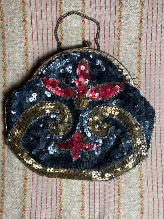 Vintage French Sequin Evening Purse - image 1