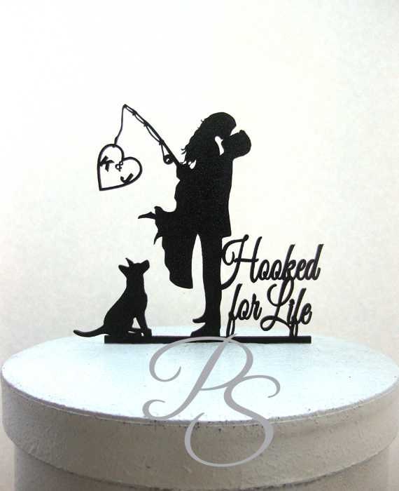 Personalized Wedding Cake Topper Hooked on Love 3 With