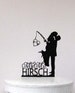 Personalized Wedding Cake Topper - Wedding Bride and Groom silhouette, Fishing cake topper with Initials and Mr&Mrs last name 