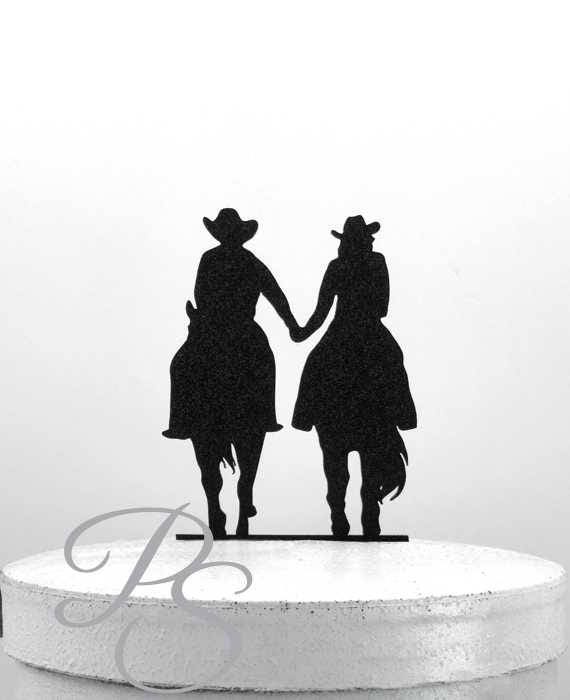 Cowboy & Cowgirl Both Have Dark Hair Western Wedding Reception Cake Topper 