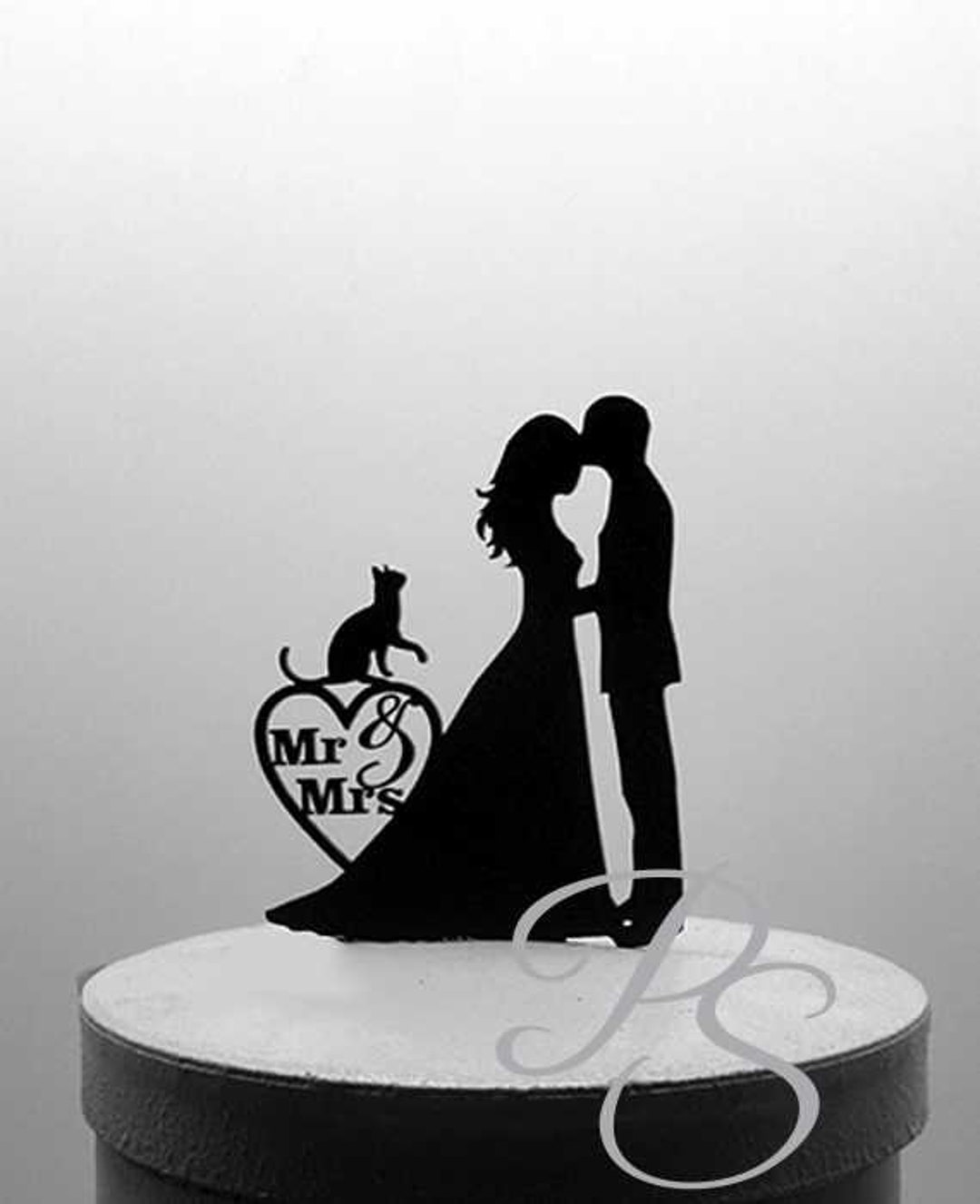 Wedding Cake Topper Bride Groom and Cat Wedding Silhouette Etsy