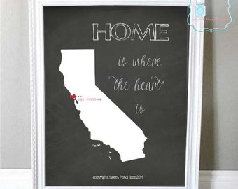 Home Is Where The Heart Is Printable Wall Art – Personalized Map Art – All 50 States – House warming gift – Wedding gift – INSTANT Download