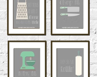 Kitchen Print - Home Decor - Fun Print - Mix It Up - They See Me Rollin' - Chop It Like It's Hot - Typography Poster -Customize Colors