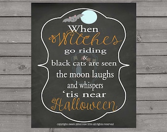 Halloween Printable - Halloween Sign - When Witches Go Riding -  Art Wall Decor Print 8 x 10 | INSTANT Digital Download Printable