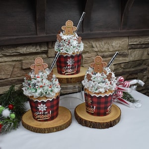 Christmas faux cupcake/ Gingerbread man treat/ fake bake Holiday cupcakes / photo prop/  fake treats/ Kitchen decor/ Centerpiece decor/