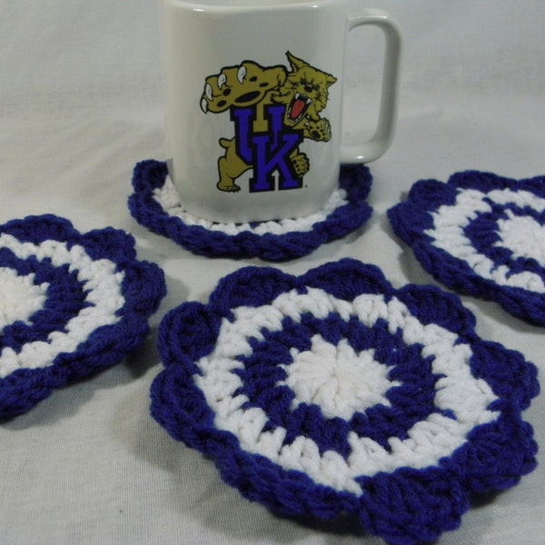 Hand Crochet blue White colored farmhouse kitchen/ coaster set of 4 / table Decor/cabin decor/ vintage style/ handmade gifts