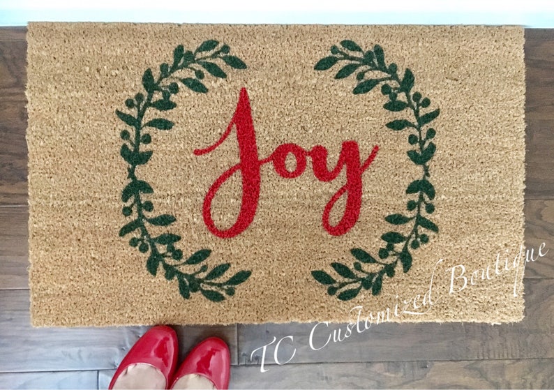 Unique Red Green Handpainted Christmas Doormat Christmas Etsy