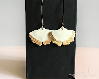 Large ginkgo hook earrings in porcelain and gold leaf