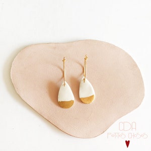 Creole drop earrings in porcelain and gold leaf