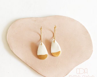 Creole drop earrings in porcelain and gold leaf