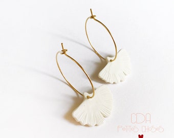 Porcelain mini ginkgo hoop earrings