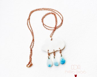 Collier en porcelaine nuage et gouttes