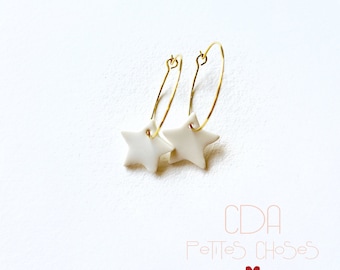 Small porcelain star hoop earrings