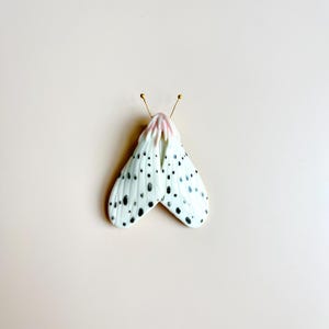 Black and white moth porcelain brooch
