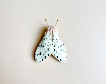 Black and white moth porcelain brooch