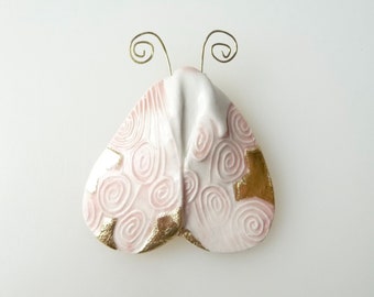 Pink Moth Porcelain Brooch