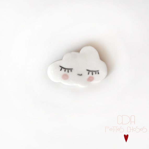 broche en porcelaine nuage "mon joli nuage"  émail blanc craquelé
