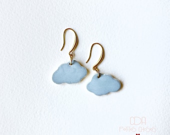 Small gray blue porcelain hoop earrings