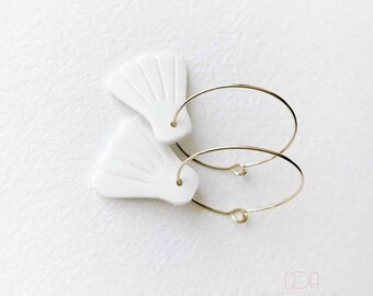Porcelain shell hoop earrings