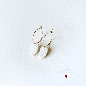 Small porcelain leaf hoop earrings