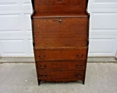 1900s Oak Original Finish Three Drawer Drop Front Secretary Pickup Only