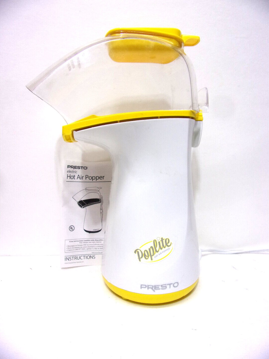 Presto Poplite White and Yellow Hot Air Popcorn Popper 