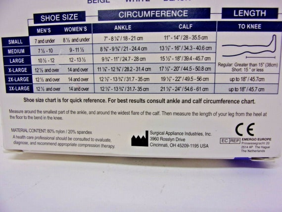 Truform compression stockings size cheap chart