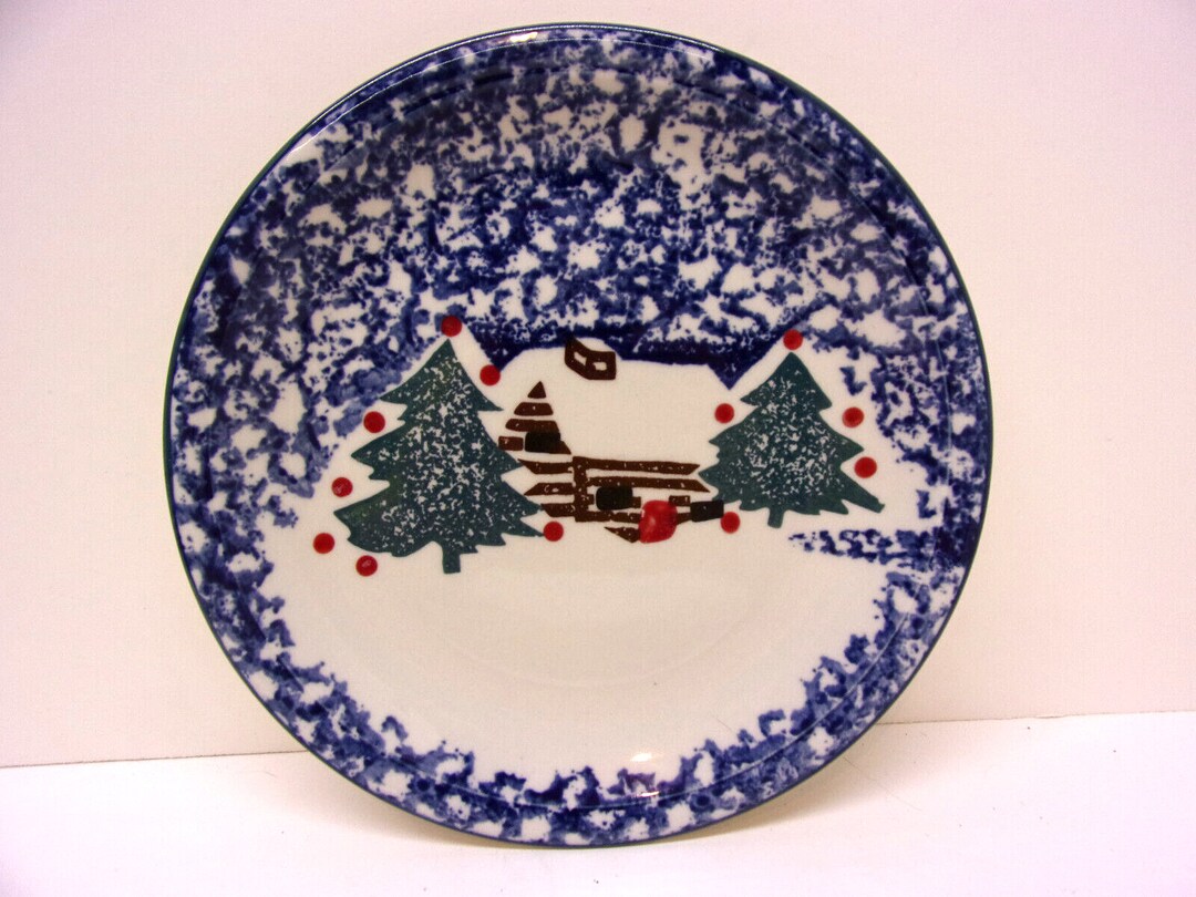 Tienshan Folk Craft Cabin in the Snow Pattern With Red Dots Etsy