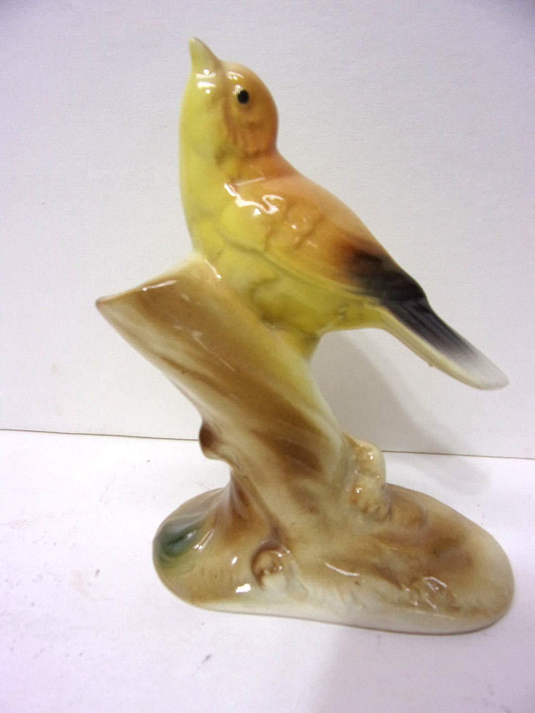 Vintage Bird Bud Vase Royal Copley Yellow Bird on Tree Stump Etsy