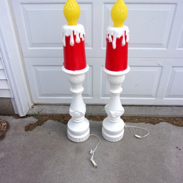 Pair Union Products Blow Mold Christmas Two Light Entrance Candles