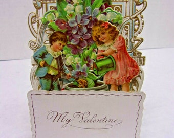 1900s Die Cut Pull Down 3D Valentines Day Unused Card Germany