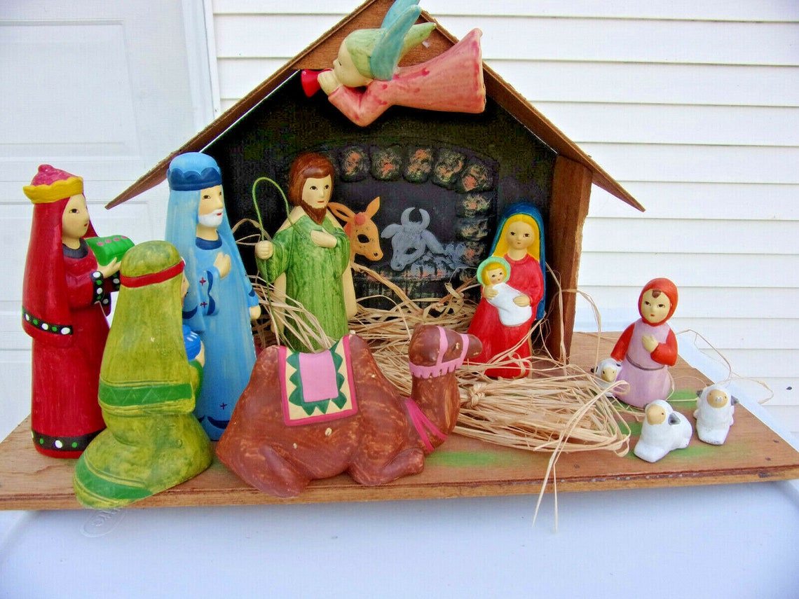 1950s Paper Mache Nativity Set Made in Japan Cute Set Etsy