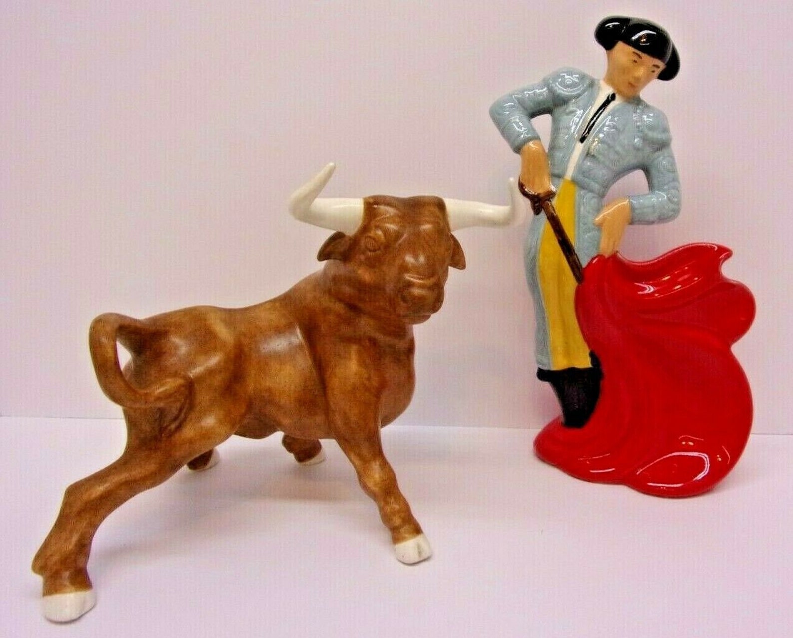 Vintage Ceramic Colorful Matador Bullfighter and Bull Statue - Etsy