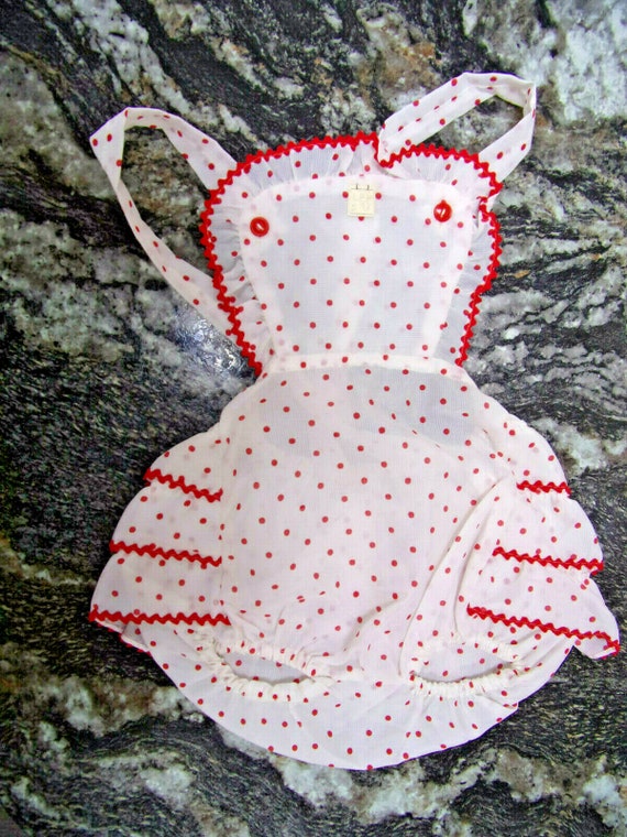 1950s NOS Baby Romper Ruffled White with Red Poka 