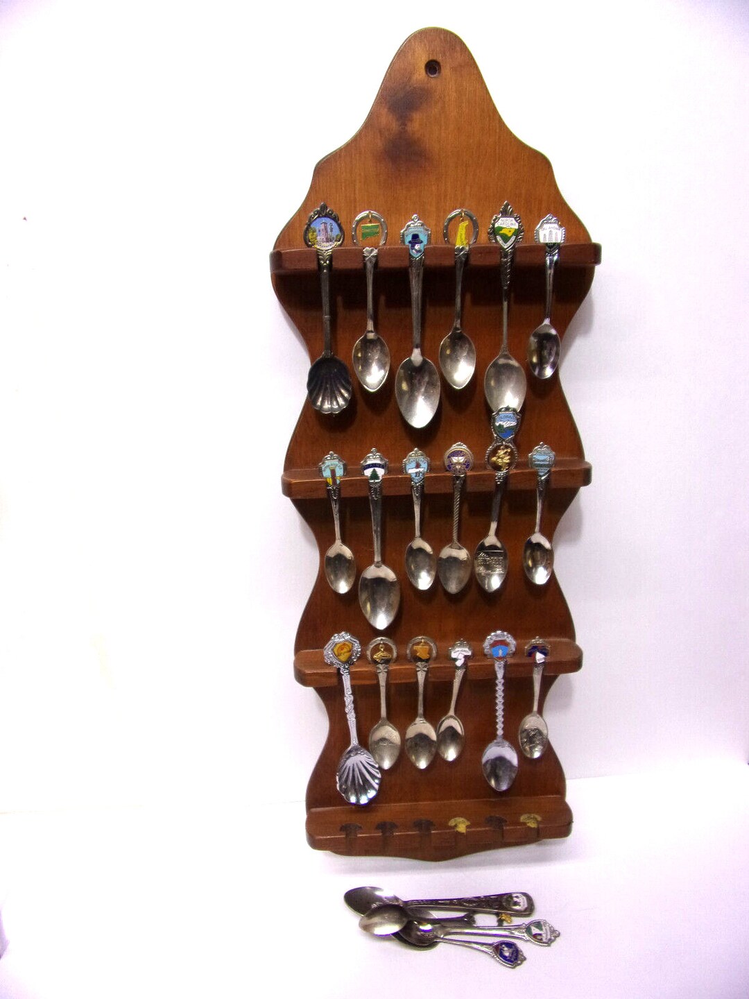 Wooden 24 Souvenir Spoon Display Rack With 22 Spoons A Etsy