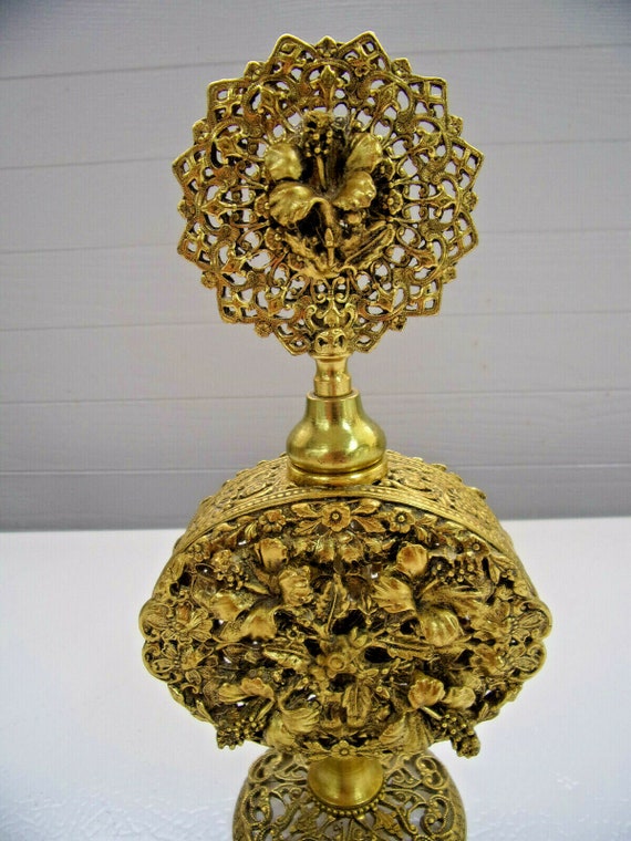 Beautiful Antique Floral Ormolu Filigree Perfume … - image 2