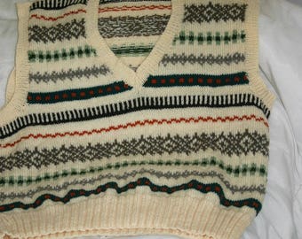 His/hers hand Knitted Vest/Tank Top in Fair Isle design 100% wool - sizes 48" - 32"