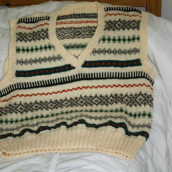 SPRING SALE - His/hers hand Knitted Vest/Tank Top in Fair Isle design 100% wool - sizes 48" - 32"